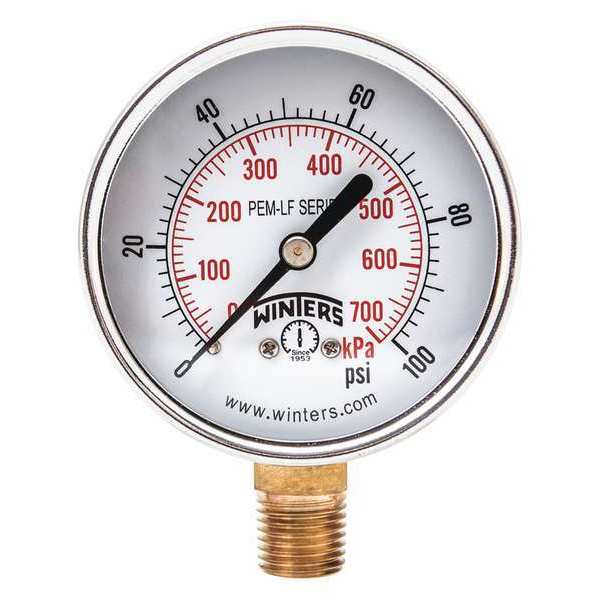 Winters Pressure Gauge, 0 to 1000 psi, 1/4 in MNPT, Steel, Black PEM290LF