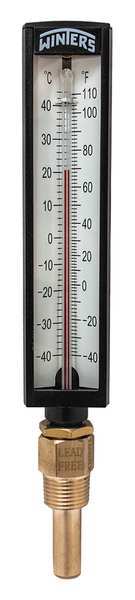 Winters Thermometer, Analog, 30-300 deg, 1/2in NPT TAS143LF.