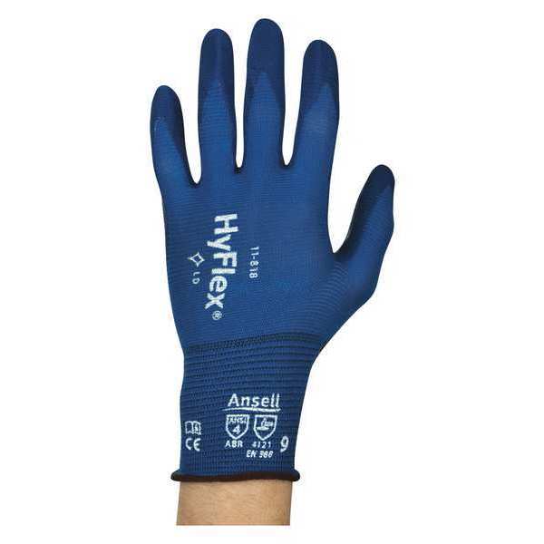 Ansell Foam Nitrile Coated Gloves, Palm Coverage, Blue, 7, PR 11-818