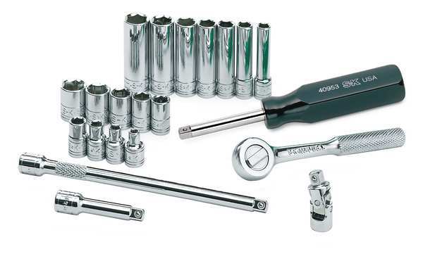 Sk Professional Tools 1/4" Drive Socket Set Metric 21 Pieces 4 mm to 12 mm , Chrome 89009