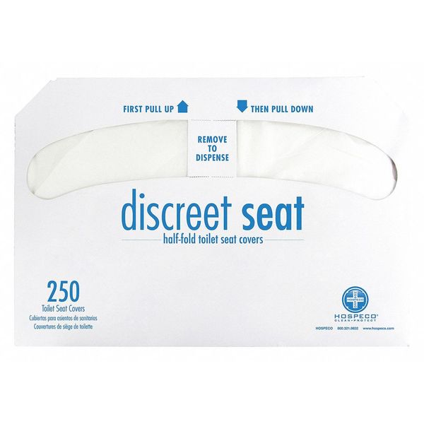 Hospeco Toilet Seat Covers, Discreet Seat, 1/2 Fold, 16 3/4 in x 14 1/2 in, 250 Sheets/Pack, White, 20 Pack DS-5000