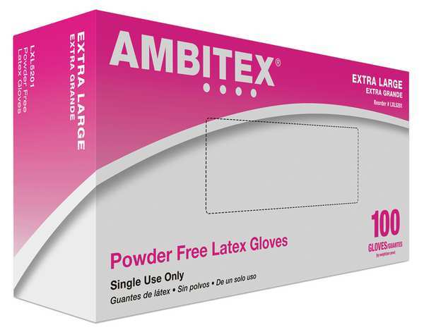 Ambitex Disposable Gloves, 4 mil Palm, Natural Rubber Latex, Powder-Free, XL, 100 PK, Cream LXL5201