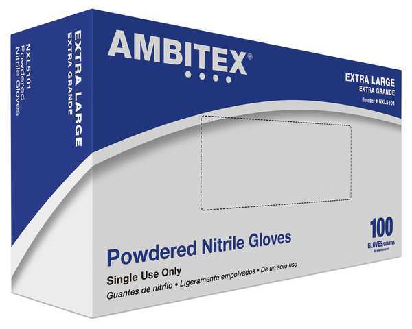 Ambitex Textured Gloves, 3 mil Palm, Nitrile, Powdered, XL, 100 PK, Blue NXL5101