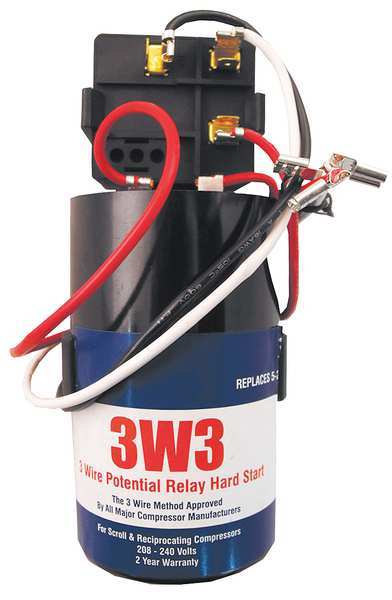 Supco Hard Start Kit, Potential Relay, Start Capacitor, 35 Contact Rating (Amps), 208 to 240 Volts 3W3