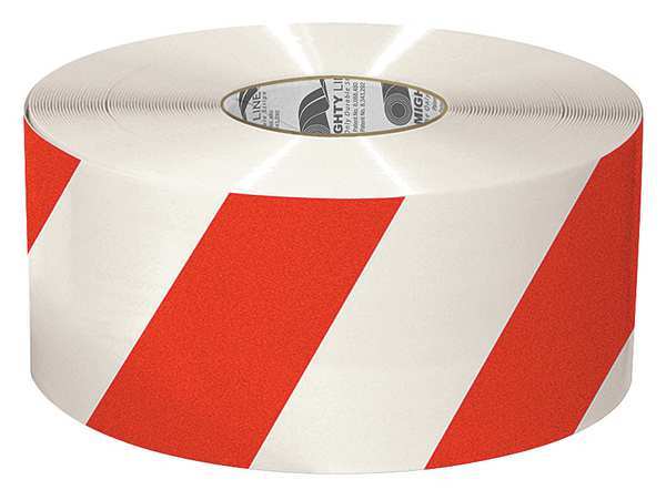 Mighty Line Ind Floor Tape, Roll, Red/White, Vinyl 6RWCHVRED