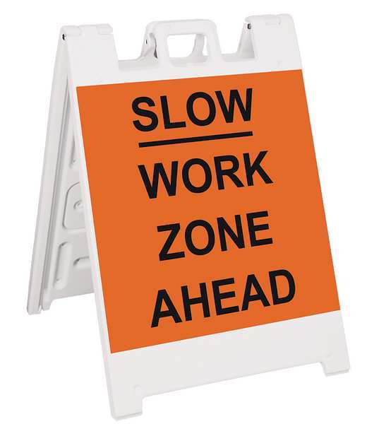 Zoro Select A-Frame Barricade Sign, Plastic, 36 in H, 3 in L, 25 in W, White 136-WLGQ2426-OBEG