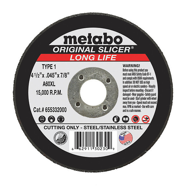 Metabo CutOff Wheel, A60XL, 4-1/2"x.045"x7/8" 655332000