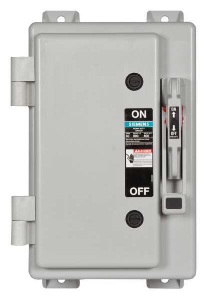 Siemens Fusible Safety Switch, Heavy Duty, 600V AC, 3PST, 60 A, NEMA 3R HF362NX