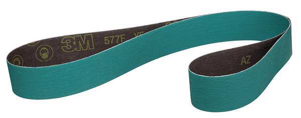 3M Sanding Belt, Coated, 2 in W, 72 in L, 80 Grit, Not Applicable, Zirconia Alumina, 577F, Green 7010308883