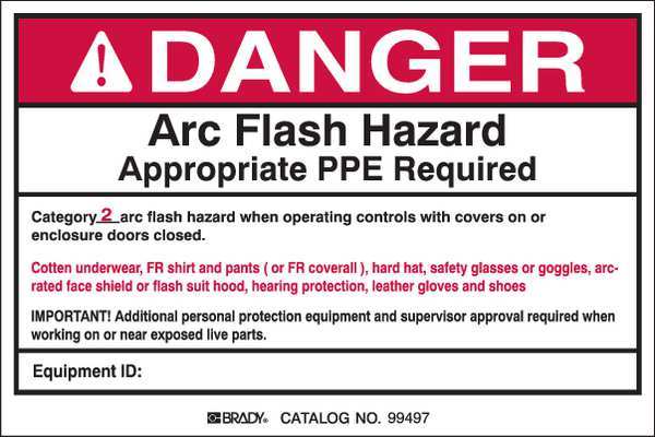 Brady Arc Flash Protection Label, 4inHx6inW, PK5 121110