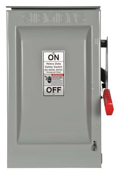 Siemens Nonfusible Safety Switch, Heavy Duty, 600V AC, 2PST, 60 A, NEMA 3R HNF262R