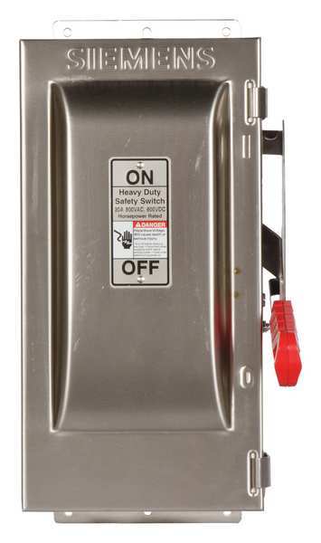 Siemens Fusible Safety Switch, Heavy Duty, 600V AC/DC, 3PST, 30 A, NEMA 4, 4X HF261S