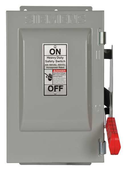 Siemens Nonfusible Safety Switch, Heavy Duty, 600V AC, 2PST, 30 A, NEMA 3R HNF261J