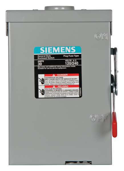 Siemens Fusible Safety Switch, General Duty, 120/240V AC, 2PST, 30 A, NEMA 3R LF211NR