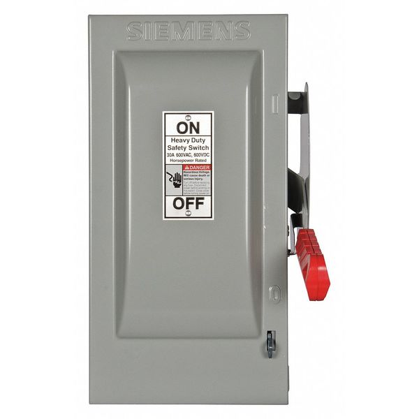 Siemens Fusible Safety Switch, Heavy Duty, 600V AC, 2PST, 30 A, NEMA 1 HF261