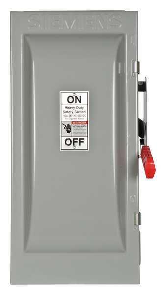 Siemens Fusible Safety Switch, Heavy Duty, 240V AC, 2PST, 100 A, NEMA 12 HF223J