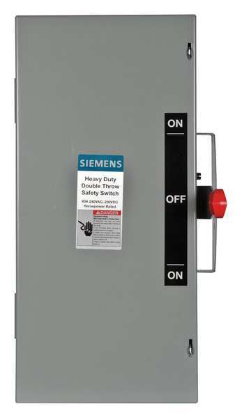Siemens Nonfusible Safety Switch, Heavy Duty, 240V AC, 3PST, 60 A, NEMA 1 DTNF322