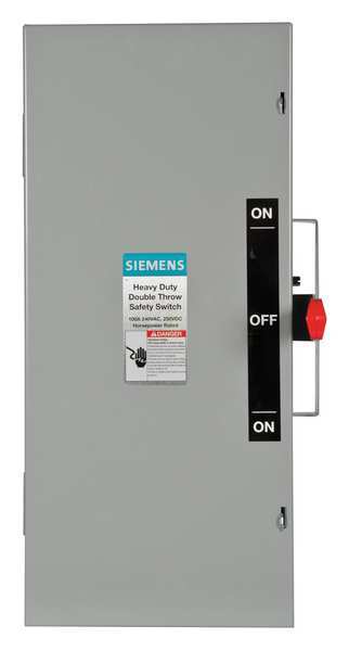 Siemens Nonfusible Safety Switch, Heavy Duty, 240V AC, 2PST, 100 A, NEMA 1 DTNF223