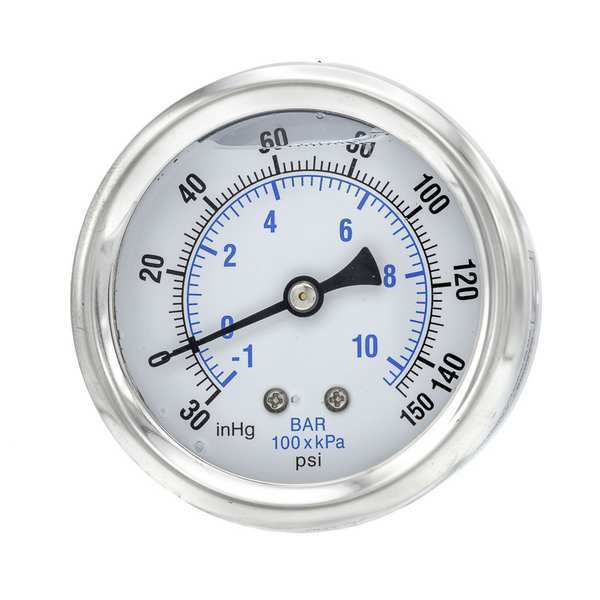 Pic Gauges Compound Gauge, -30 to 0 to 160 in Hg/psi, 1/4 in MNPT, Stainless Steel, Silver PRO-202L-254CF
