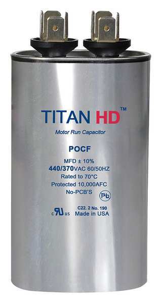 Titan Hd Motor Run Capacitor, 25 MFD, 440V, Oval POCF25B
