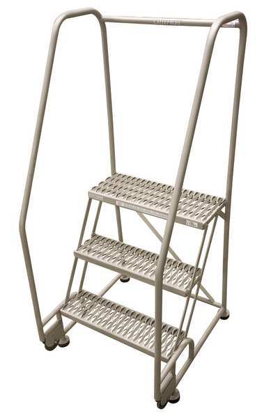 Cotterman 60 in H Steel Tilt and Roll Ladder, 3 Steps, 450 lb Load Capacity 3TR26A3E10B8C1P6