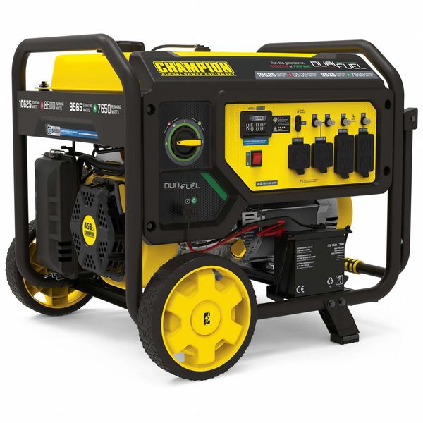 Champion Power Equipment Portable Generator, 7,650 W/8,500 W Rated, 10,625 W Surge, Electric, Recoil Start, 120/240V AC 201083
