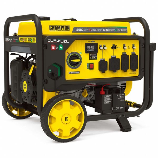 Champion Power Equipment Portable Generator, 8,550 W/9,500 W Rated, 12,000 W Surge, Electric, Recoil Start, 120/240V AC 201159
