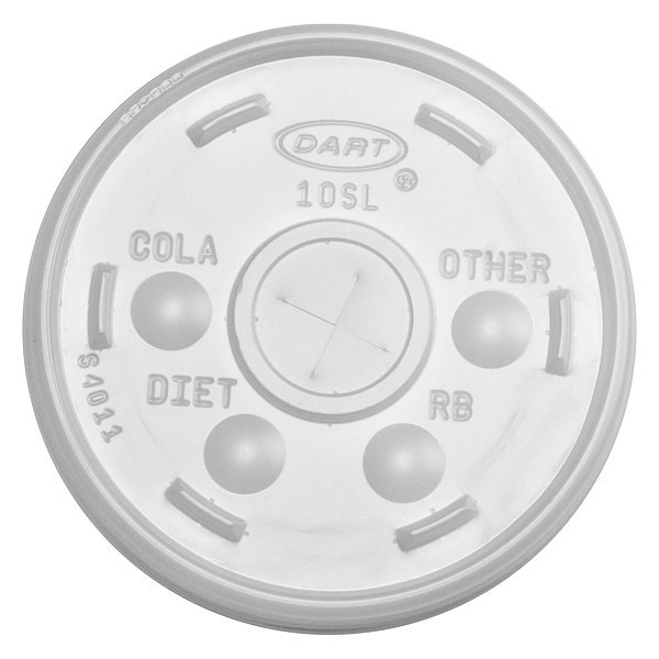 Dart Lid for 10 oz. Cold Cup, Flat, Identification Buttons, Straw Slot, Clear, Pk1000 10SL