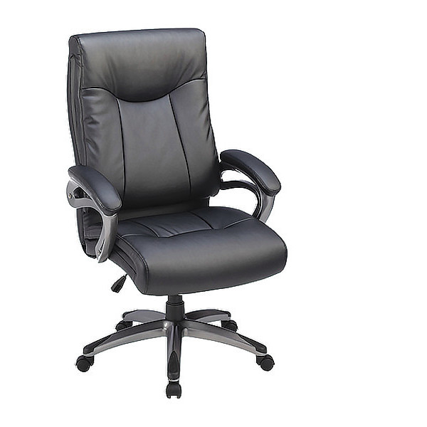 Lorell Leather Executive Chair, 19-24/49" to 22-5/21", Padded Arms, Black LLR69516
