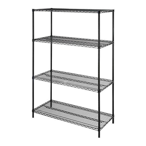 Lorell Wire Shelving Unit, 18"D x 48"W x 72"H, 4 Shelves, Black, Shelving Type: Starter LLR70061