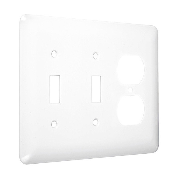 Taymac 2-Toggle/Duplex Maxi Wall Plates, Number of Gangs: 3 Metal, Smooth Finish, White WRW-TTD