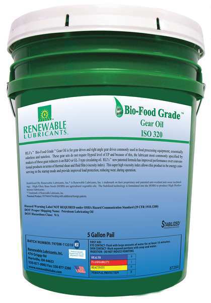 Renewable Lubricants Food Grade Gear Oil, 5 gal. 87264