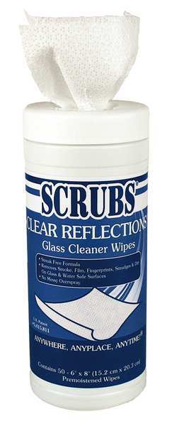 Scrubs Glass Cleaner Wipes, 6" x 8", 6 Pack, 50 Wipes/ Pack 98556