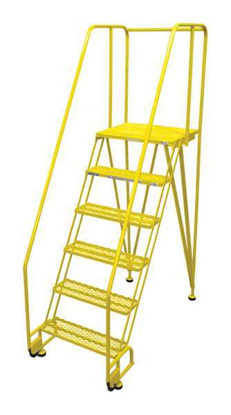Cotterman 90 in H Steel Tilt and Roll Ladder, 6 Steps, 350 lb Load Capacity 6STR26A6E20B8C2P6