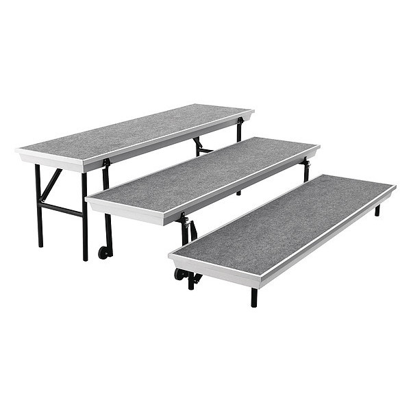 National Public Seating TransPort 3-Level Straight Choral Riser, Grey Carpet, 18"x72" TP72
