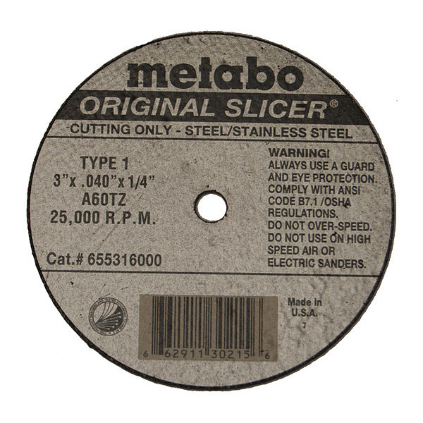 Metabo Cutting Wheel, T1, A60TZ, 2"X0.040"X3/8" 655348000