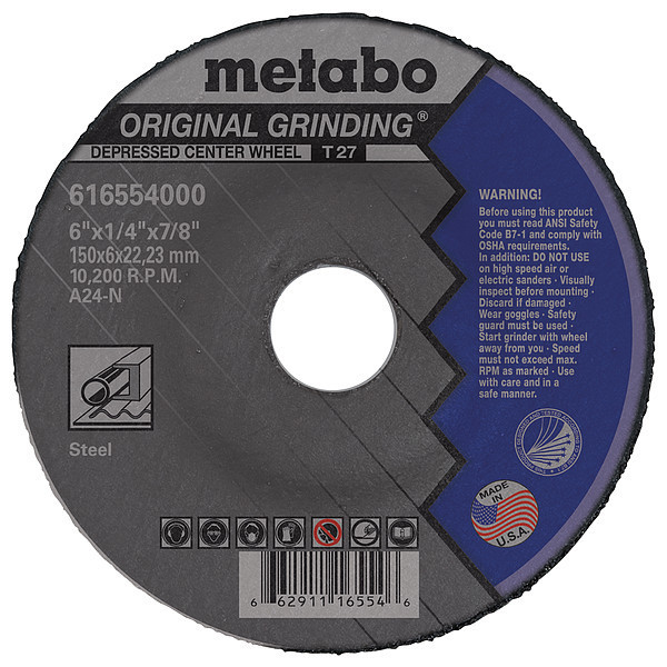 Metabo Grinding Wheel, T27, A24N, 6"X1/4"X7/8" US616554000