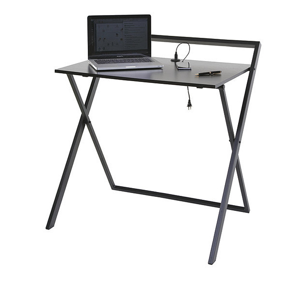 Onespace Folding Desk with Dual USB, 24-1/2" D X 33-1/4" W X 34-3/4" H, Black, Wood 50-1020QA05