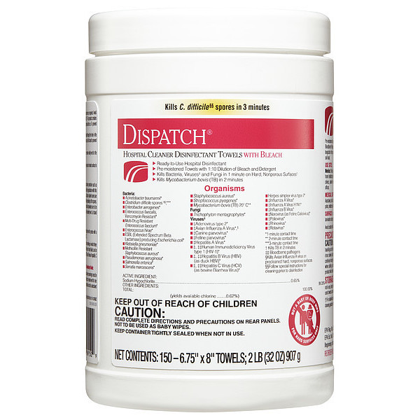 Dispatch Disinfecting Wipes, White, Canister, 150 Wipes, 8 in x 6 3/4 in, Fruity and Floral, 8 PK 69150