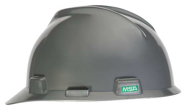 Msa Safety V-Gard Front Brim Hard Hat, Slotted, Cap Style, Type 1, Class E, Staz-On Pinlock Suspension, Silver 484340