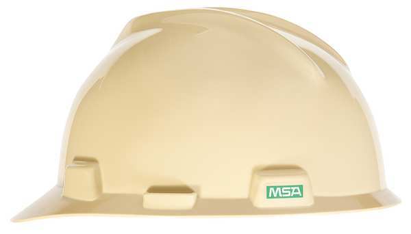 Msa Safety V-Gard Front Brim Hard Hat, Cap Style, Type 1, Class E, Staz-On Pinlock Suspension, Light Buff 478237