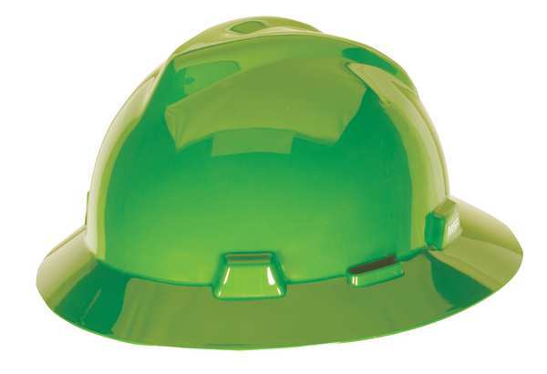 Msa Safety Full Brim Hard Hat, Type 1, Class E, Pinlock (4-Point), Bright Lime Green 815562