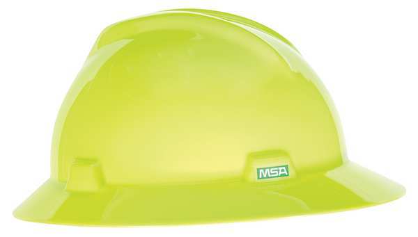 Msa Safety Full Brim Hard Hat, Type 1, Class E, Ratchet (4-Point), Hi-Vis Yellow/Green 10061515