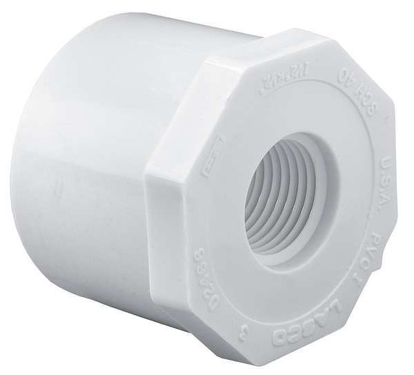 Zoro Select PVC Reducing Bushing, Spigot x FNPT, 3 in x 2 in Pipe Size 438338