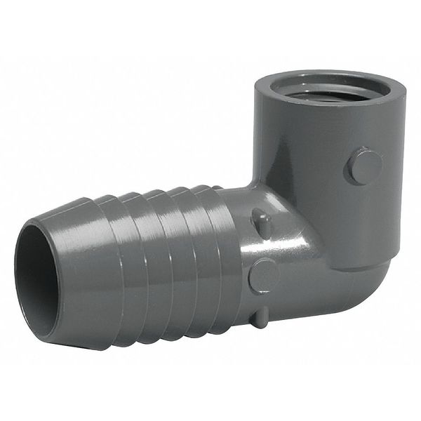 Zoro Select PVC Reducing Elbow, 90 Degrees, Insert x FNPT, 1 in x 1/2 in Pipe Size 1407130