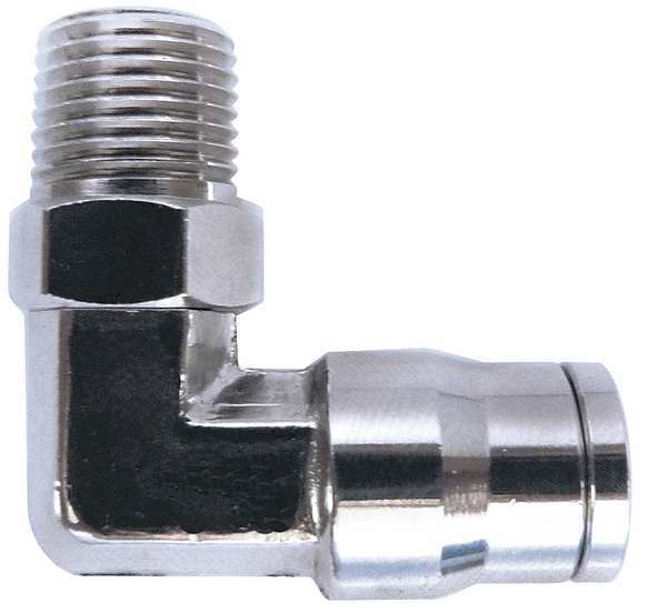 Zoro Select Push-to-Connect, Threaded Male Elbow, 1/4 in Tube Size, Brass, Silver 22FR85