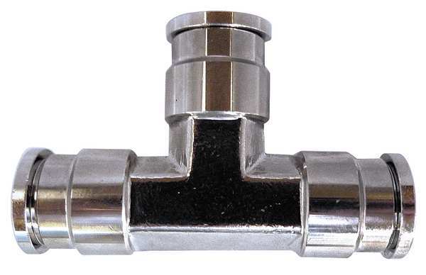 Zoro Select Push-to-Connect Tee, 3/8 in Tube Size, Brass, Silver 22FR65