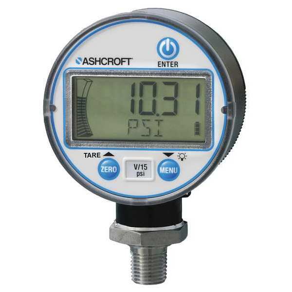 Ashcroft Digital Pressure Gauge, 0 to 200 psi, 1/4 in MNPT, Plastic, Black DG2551N1NAM02L200#-