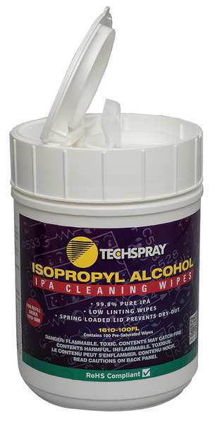 Techspray Cleaning Wipes, Flip Top Tub, PK100 1610-100FL