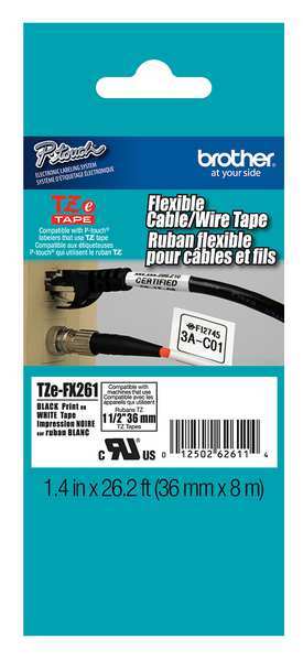 Brother Adhesive Label Tape Cartridge 1-2/5" x 26 ft., Black/White TZEFX261